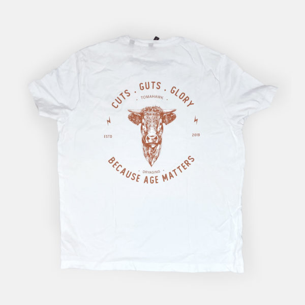 TOMAHAWK DRYAGING Herren T-Shirt, 100% Baumwolle, Weiß, Grafik-Aufdruck: Stier, Rückseite